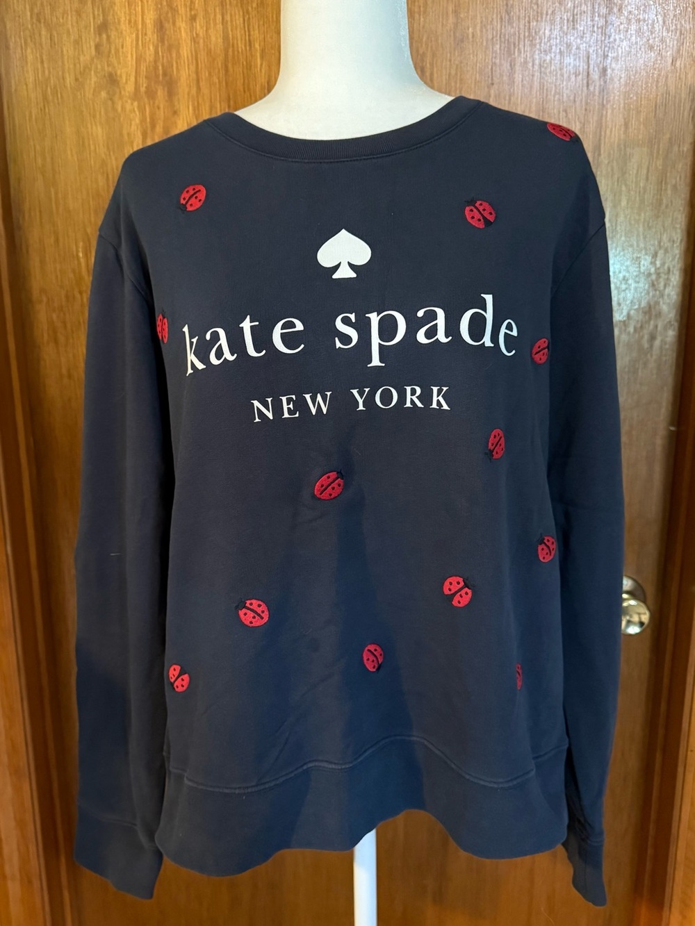kate spade navy sweatshirt with red ladybug print